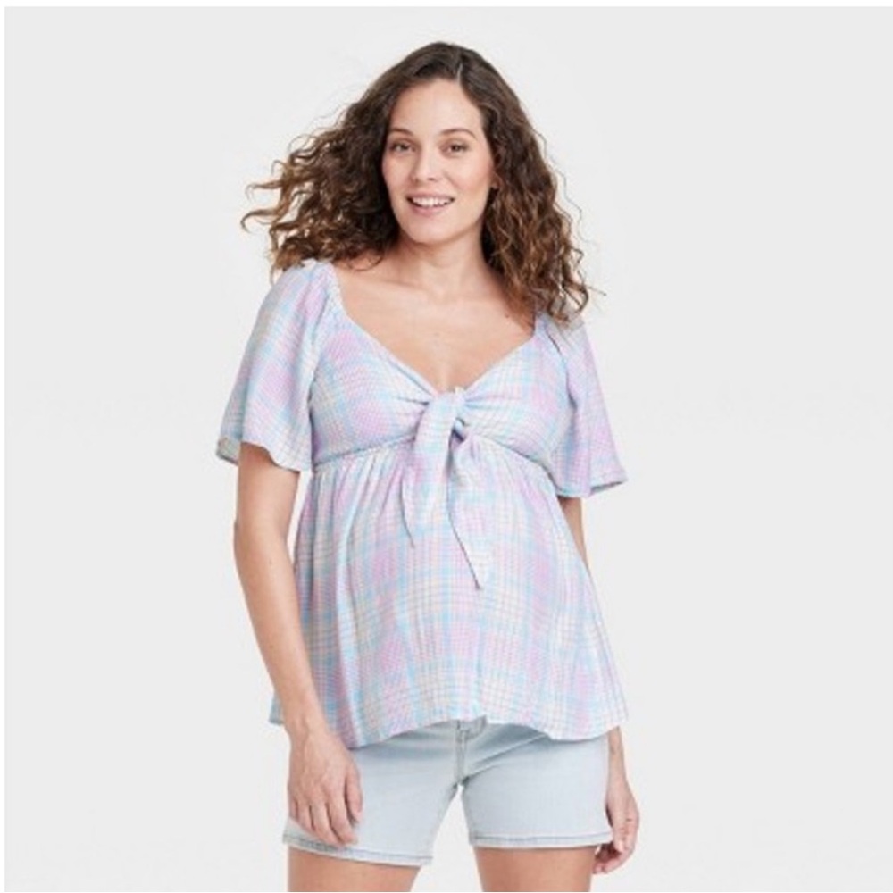 Isabel Maternity Multicolor Plaid Top